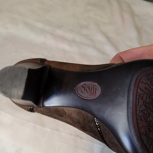 Sofft "Gabby" Brown Suede Leather Peep Toe Stacked Heel Pumps Heels Shoes sz 10 - Picture 7 of 10